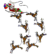 Animated Santa with reindeer pulling the sleigh